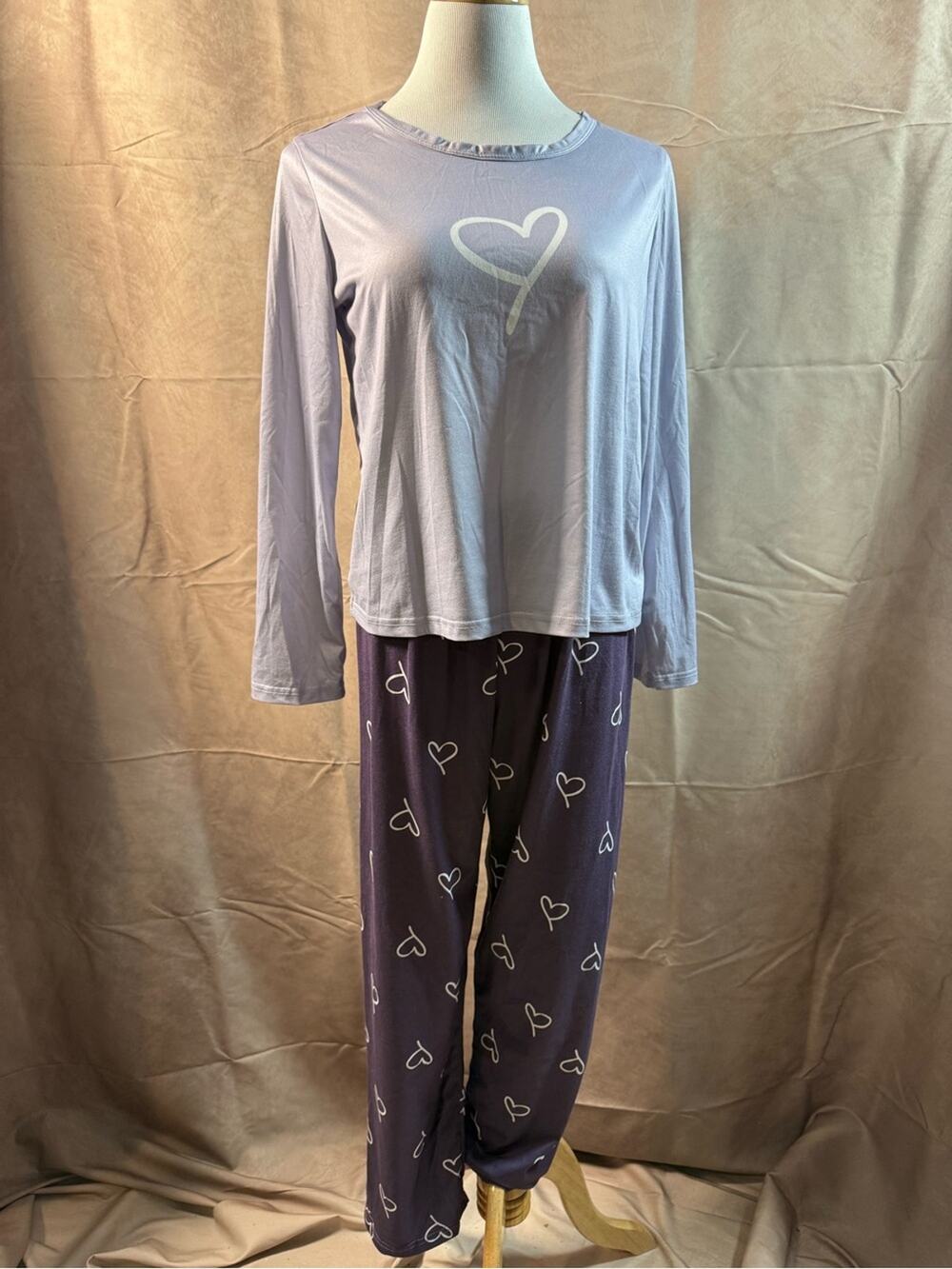 85-Source Unknown Lavender Heart Two-Piece Pajama Set - Light and Deep Lavender